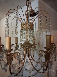 Lampadario anni 30 cristalli  Boemia _bagnato oro.