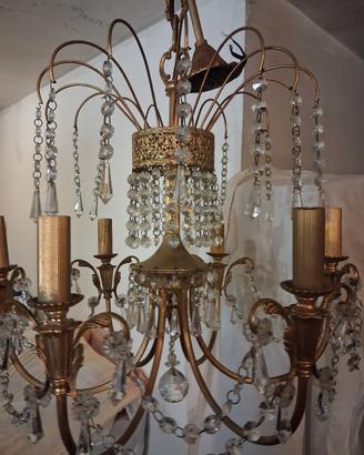 Lampadario anni 30 cristalli  Boemia _bagnato oro.