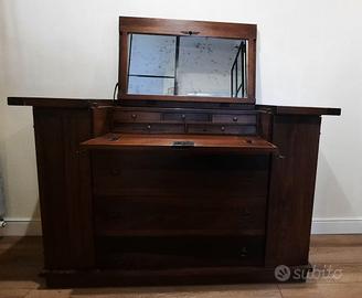 Mobile d'epoca a ribalta con specchiera e cassetti