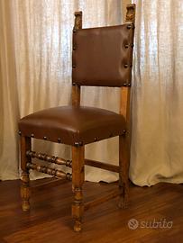 Set di 6 sedie antiche legno intarsiato e pelle