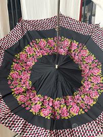 Antico Ombrello Vintage Da Donna Manico Cesellato