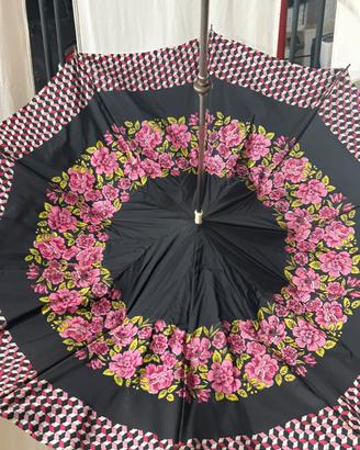 Antico Ombrello Vintage Da Donna Manico Cesellato
