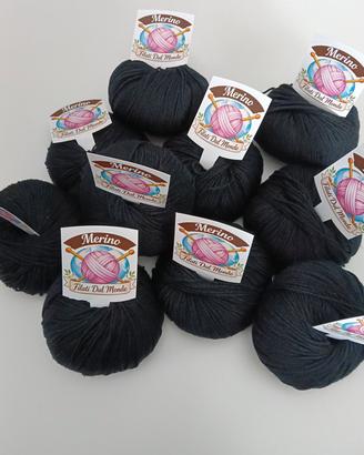 LOTTO 10 GOMITOLI LANA MERINO NERO 500 GR