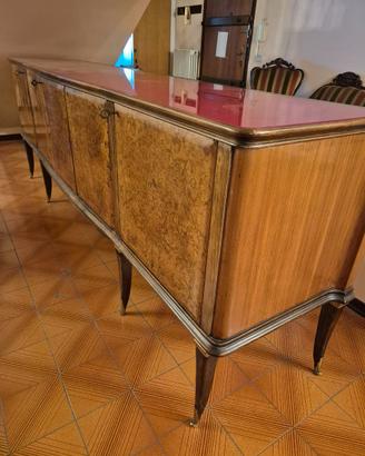 Credenza vetro rosso e radica art deco