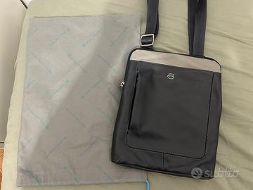Tracolla Uomo Piquadro in Vera Pelle Grigio/Nero