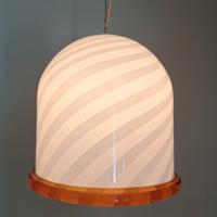 lampadario Murano spirale bianca bordo arancione