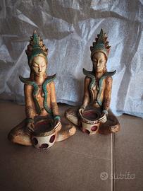 Coppia porta candele etnici con figure Orientali 