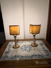 Coppia lampade Comodino ottone lavorato spazzolato