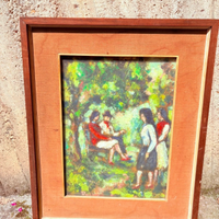 Quadro con dipinto "Incontro al parco" e cornice