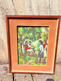 Quadro con dipinto "Incontro al parco" e cornice