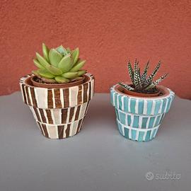 Set di 2 vasetti decorati in mosaico, Nuovi