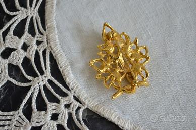 Spilla Dorata Oro Foglia Perle vintage gold pearl