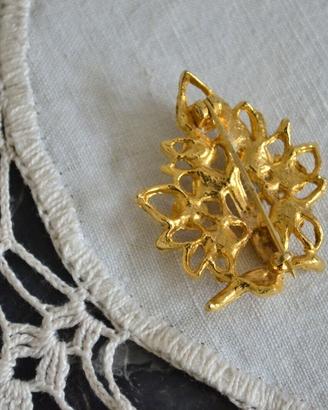 Spilla Dorata Oro Foglia Perle vintage gold pearl