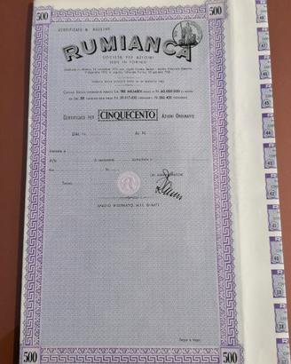 Azione Rumianca 500 - Certificato azionario antico