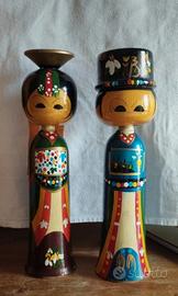 Bambole Kokeshi bobble head anni '60