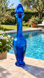 Bottiglia vintage vetro blu cobalto 50cm