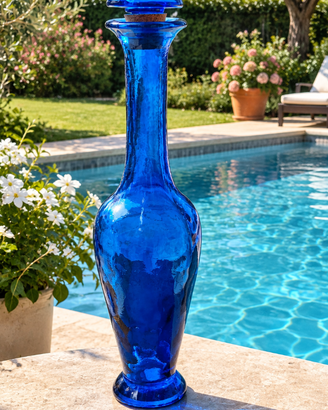 Bottiglia vintage vetro blu cobalto 50cm