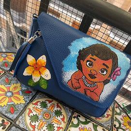 Borsa in vera pelle dipinta a mano. Nuova