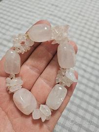 bracciale con perline nugget quarzo rosa