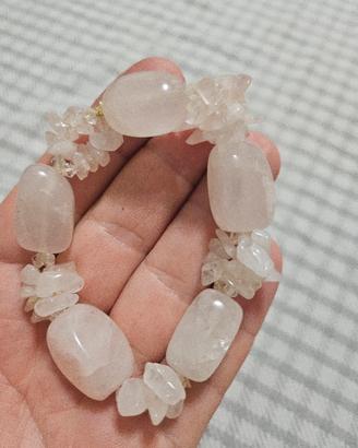 bracciale con perline nugget quarzo rosa