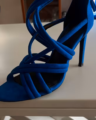 Sandali Zara Basic camoscio blu tacco 10 n.38