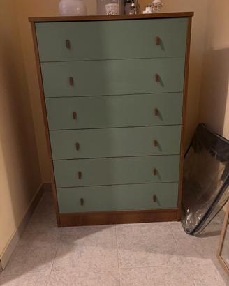 cassettiera settimino, verde e mogano 