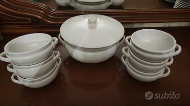 Zuppiera con 6 ciotole, in ceramica