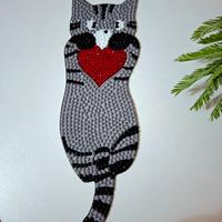 segnalibro Gatto grigio con cuore rosso