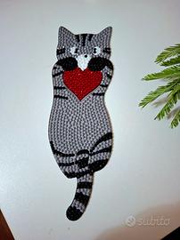 segnalibro Gatto grigio con cuore rosso