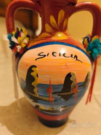 Mezza Quartara Brocca Di Terracotto Dipinta A Mano