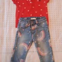 Set polo+jeans bimba, taglia 9/12 mesi (74 cm)
