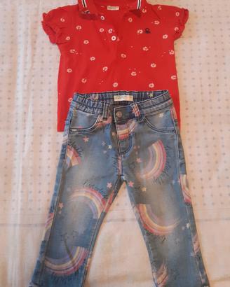 Set polo+jeans bimba, taglia 9/12 mesi (74 cm)