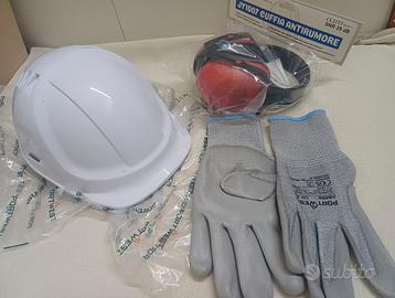 KIT DA LAVORO CASCO OMOLOGATO CUFFIE GUANTI