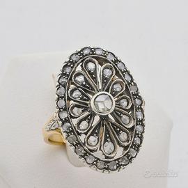 Anello vintage in oro rosa 14kt/argento e diamanti