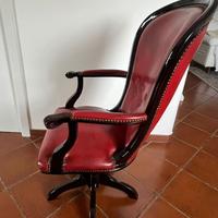 Poltrona stile inglese girevole vera pelle rossa