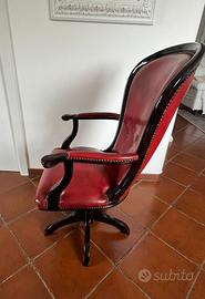 Poltrona stile inglese girevole vera pelle rossa
