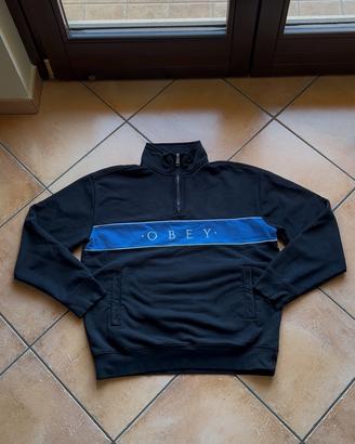 Obey Quarter Zip Fleece Vintage baggy Navy Blue- M