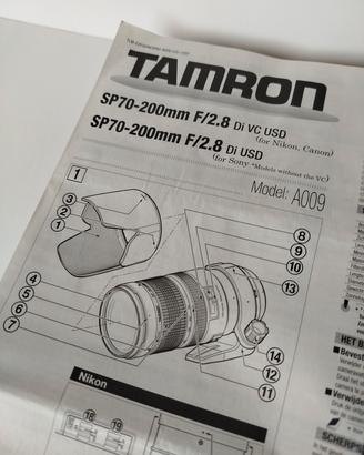 Tamron  AF 70-200 f2.8 di VC USD manuale istruzion
