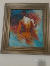 Quadro dipinto a mano raffigurante figura femminil