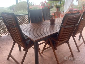 Tavolo giardino con 8 sedie e cuscini