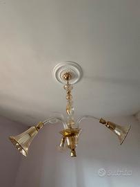 Lampadario  vetro soffiato tre luci