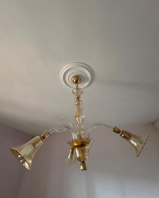 Lampadario  vetro soffiato tre luci