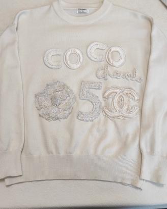 pullover panna vintage Coco 5 con camelia tweed 