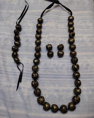 Parure Vintage Collana, Bracciale e Orecchini Neri