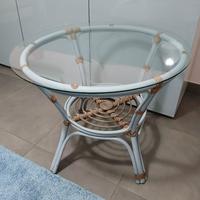 Tavolino Rotondo in Vimini e Rattan Con Piano in V