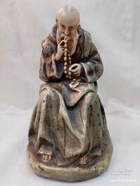 Monaco in preghiera rosario antica scultura XIX 