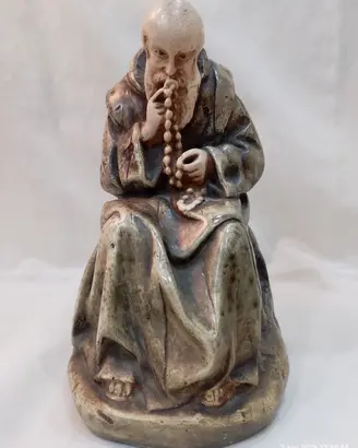 Monaco in preghiera rosario antica scultura XIX 