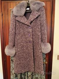 Cappotto Brocanello viola  collo e polsi pelliccia