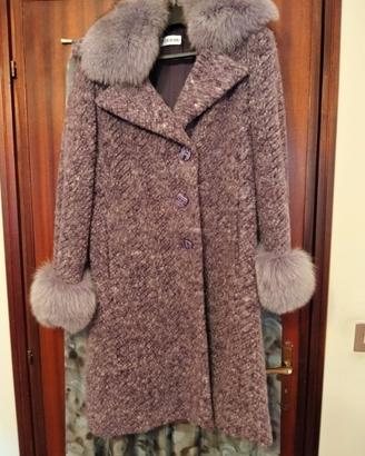 Cappotto Brocanello viola  collo e polsi pelliccia