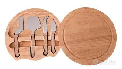 Tagliere formaggi in legno con set di 4 coltelli